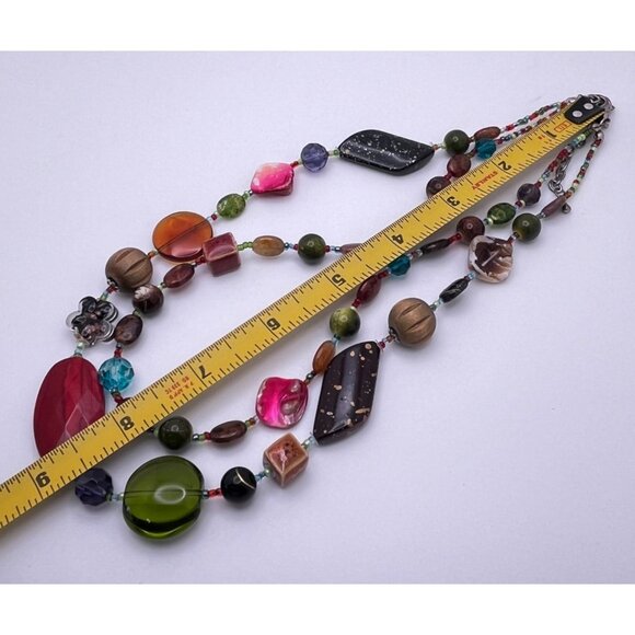 Vintage Beaded Necklace Multi Strand Faux Stones Costume Fashion - Picture 3 of 6
